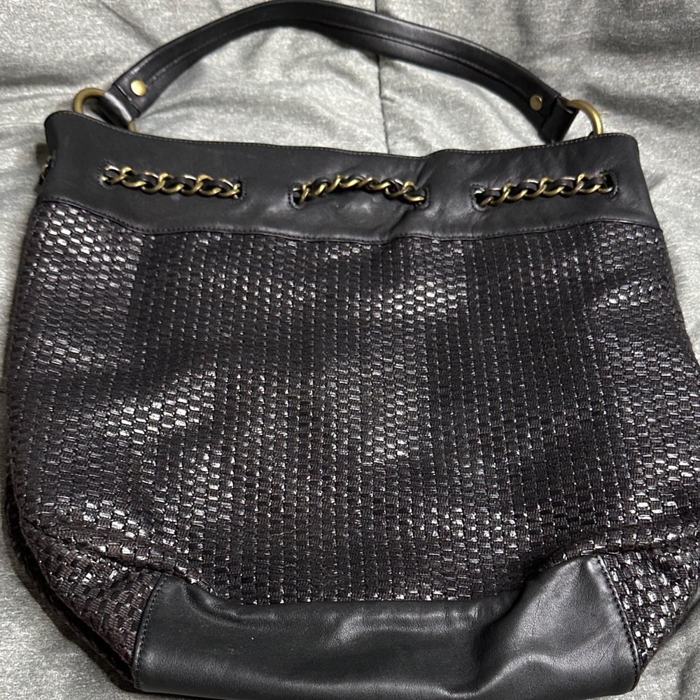 Talbots Black Textured Shoulder Bag with Chain Accent NWOT - Picture 1 of 8